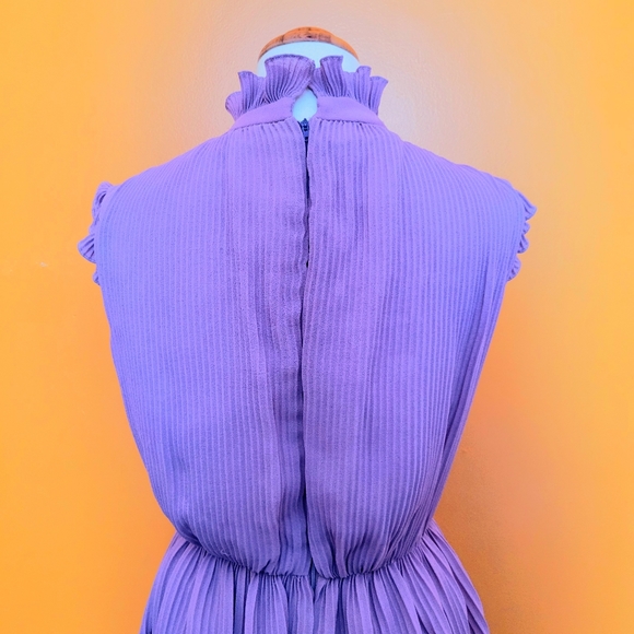 Vintage Lilac Dress Ruffle Trim Pleated Skirt - Picture 3 of 16